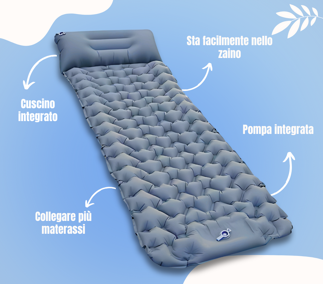 Materasso Gonfiabile Portatile 3-in-1 Gonfiaggio 30sec + Travesseiro Integrato