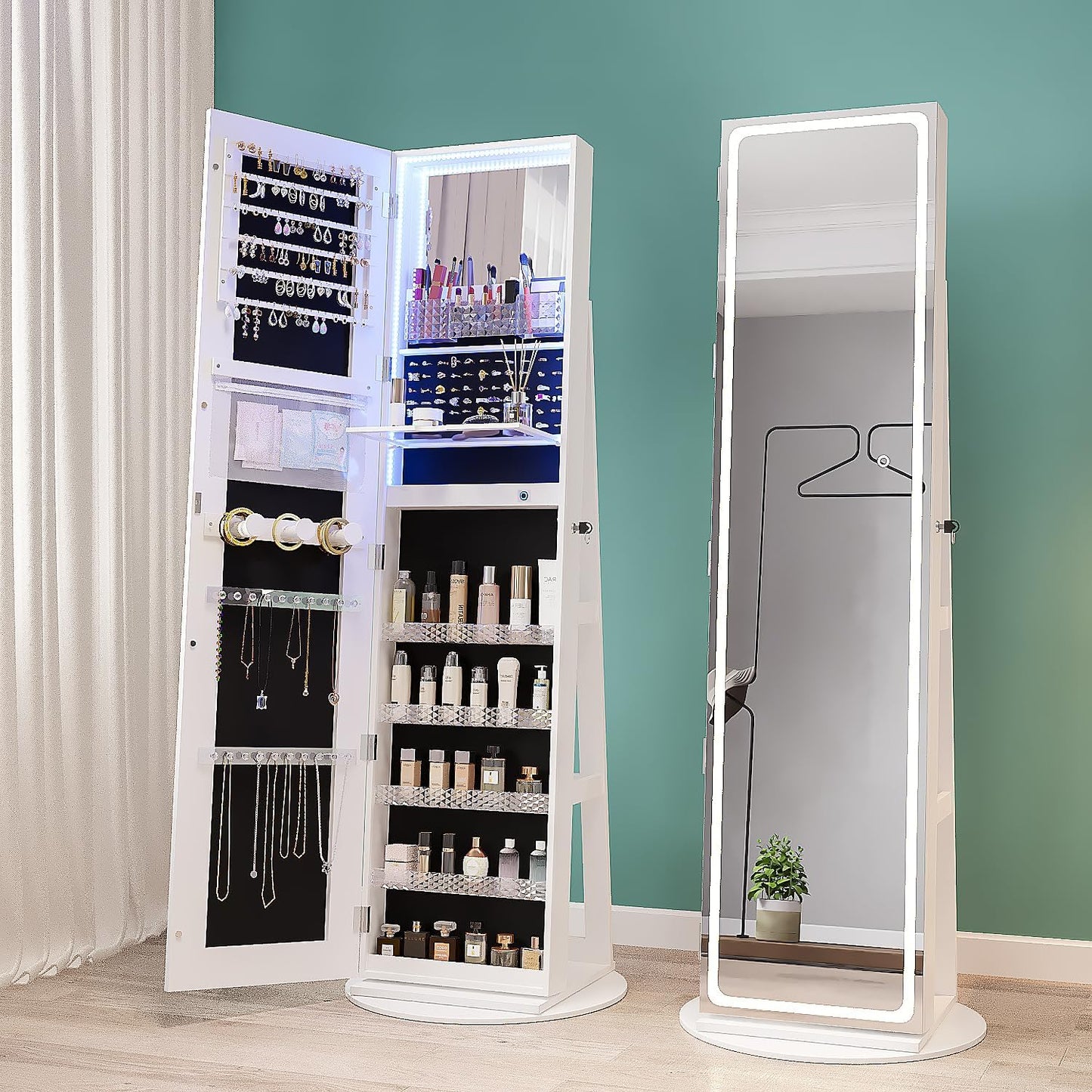 Armario joyero con espejo de cuerpo entero y luces LED ajustables