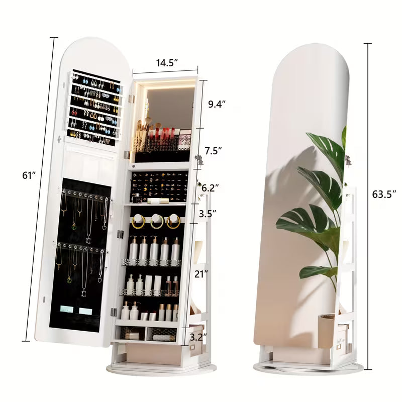 ✨ Espejo de Cuerpo Entero con LED y Organizador de Joyas 💎💄 – Elegancia y Estilo en Cada Detalle🪞