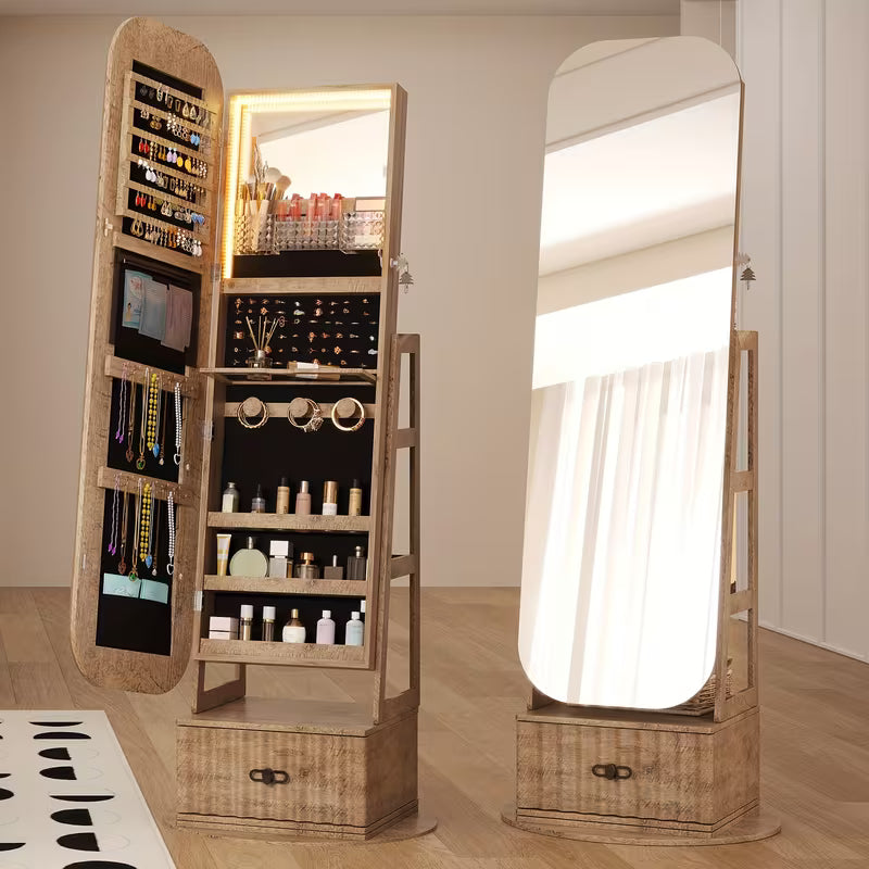 ✨ Espejo de Cuerpo Entero con LED y Organizador de Joyas 💎💄 – Elegancia y Estilo en Cada Detalle🪞