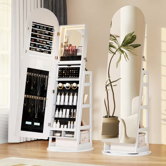✨ Espejo de Cuerpo Entero con LED y Organizador de Joyas 💎💄 – Elegancia y Estilo en Cada Detalle🪞