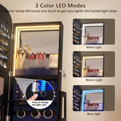 ✨ Espejo de Cuerpo Entero con LED y Organizador de Joyas 💎💄 – Elegancia y Estilo en Cada Detalle🪞
