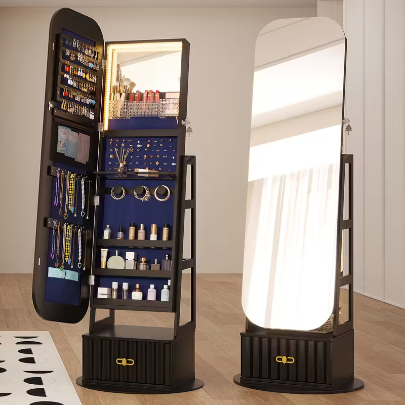 ✨ Espejo de Cuerpo Entero con LED y Organizador de Joyas 💎💄 – Elegancia y Estilo en Cada Detalle🪞