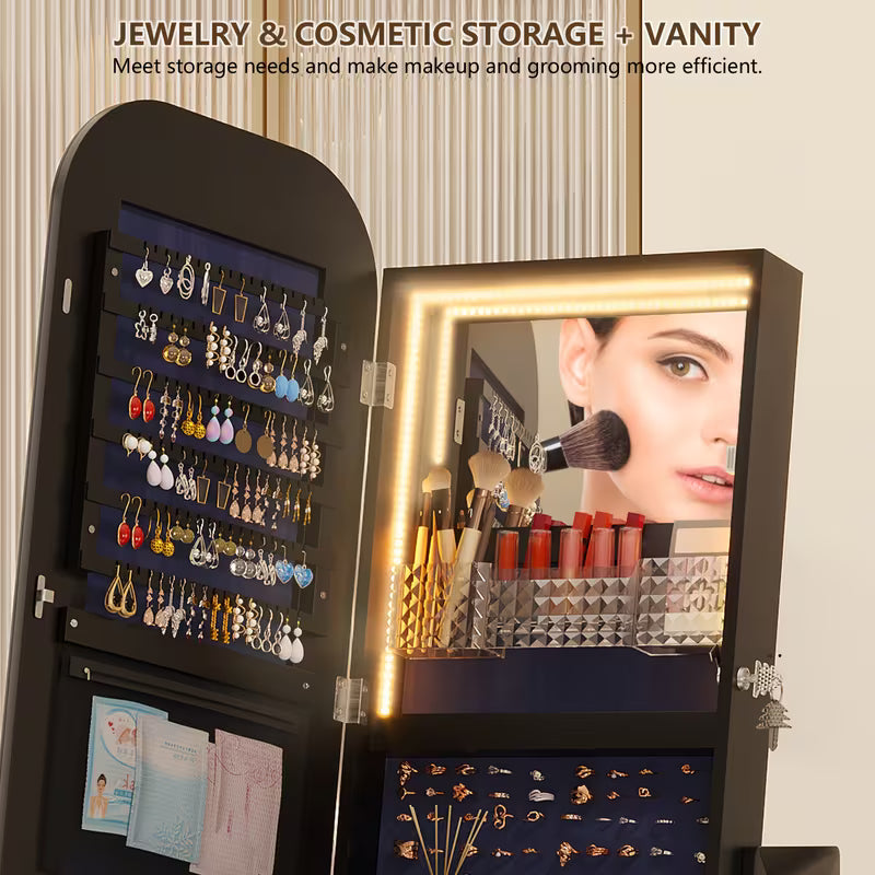 ✨ Espejo de Cuerpo Entero con LED y Organizador de Joyas 💎💄 – Elegancia y Estilo en Cada Detalle🪞