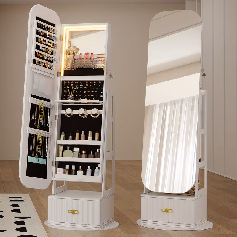 ✨ Espejo de Cuerpo Entero con LED y Organizador de Joyas 💎💄 – Elegancia y Estilo en Cada Detalle🪞