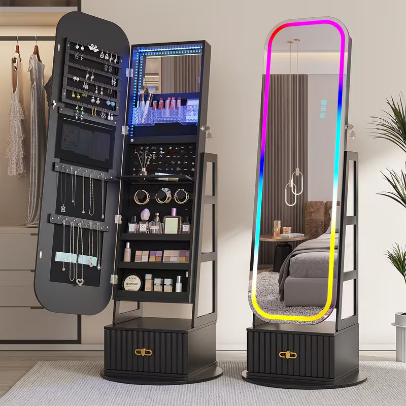 Armario joyero vintage 360° con espejo y luces LED