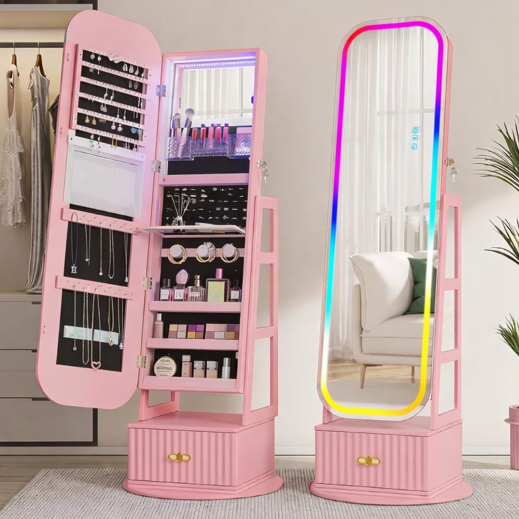 Armario joyero vintage 360° con espejo y luces LED