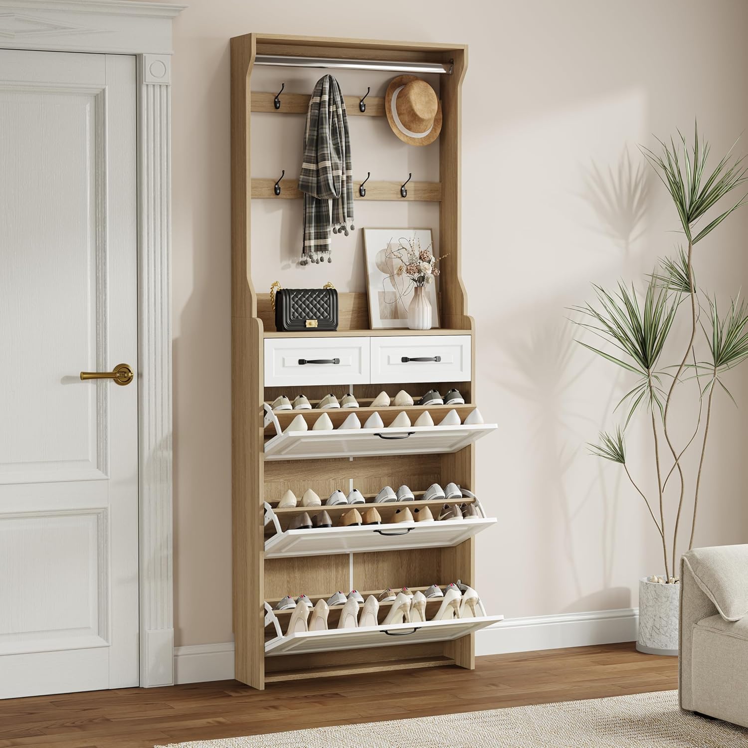 Moderno mobile porta scarpe con 3 cassetti ribaltabili
