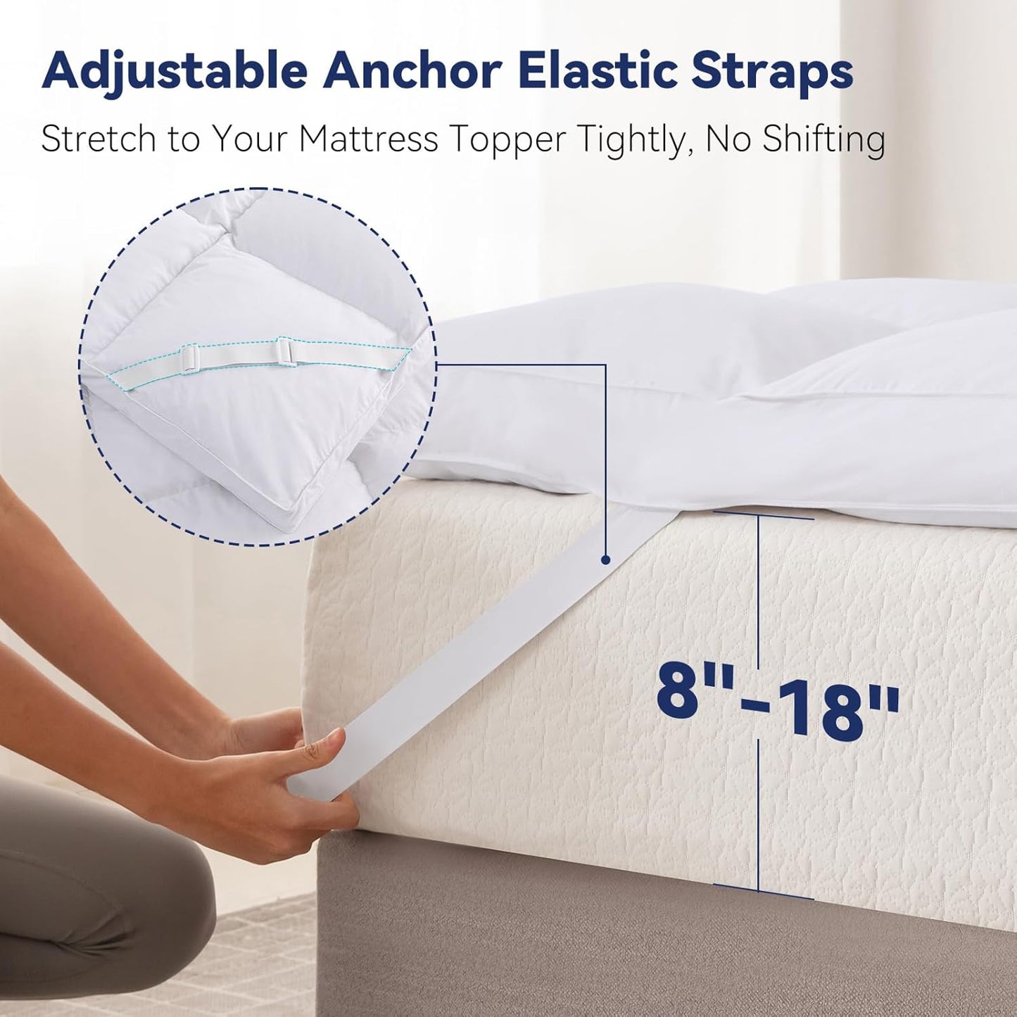 3 Inch White Goose Feather Mattress Topper,Queen Feather Bed Topper,Mattress Cover with Straps,Ultra Soft Pillowtop,100% Cotton Fabric(60”x80”)