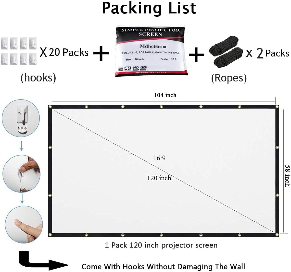 Livarta™ Pantalla de proyector de 120 pulgadas