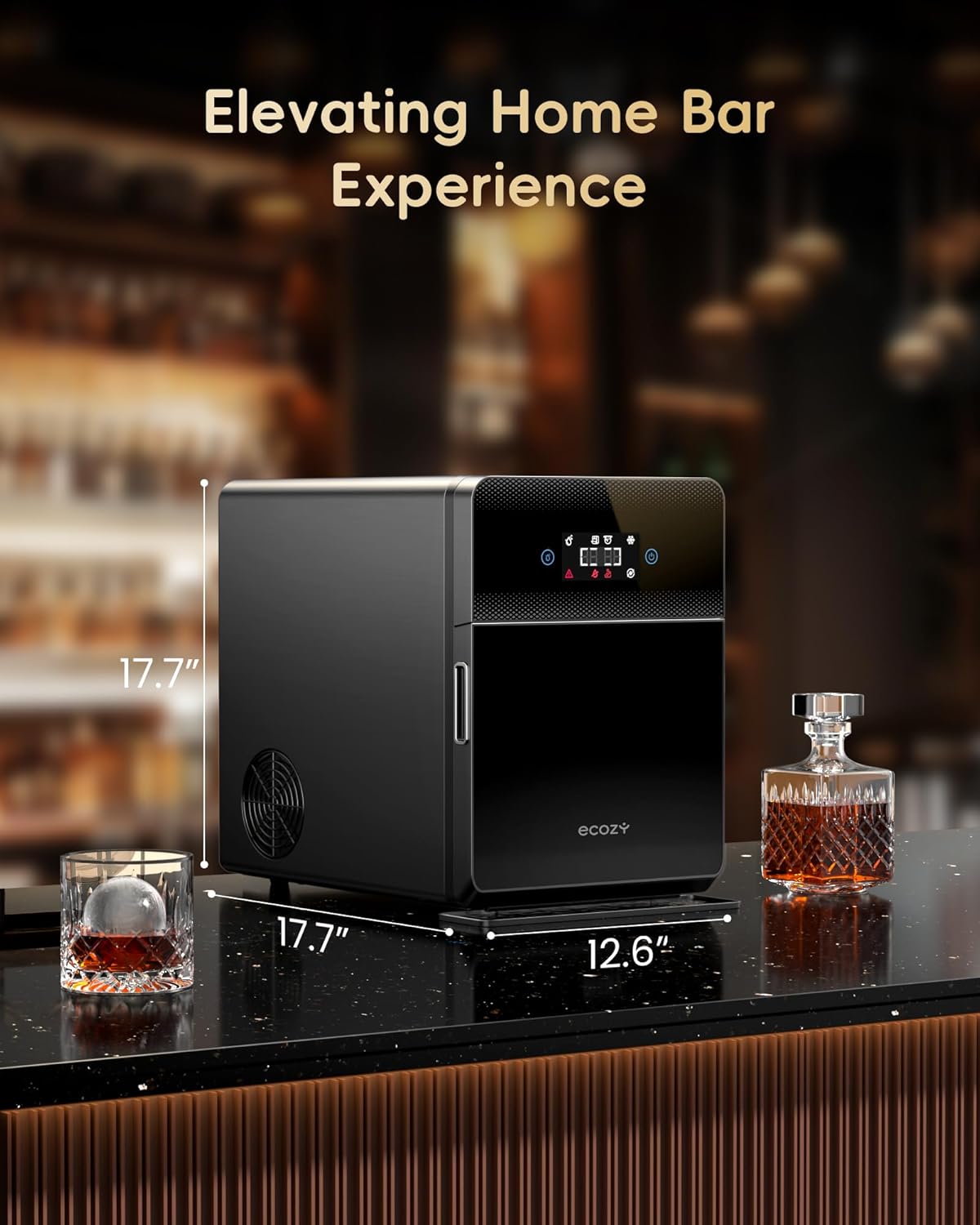 ecozy Máquina de Bolas de Hielo Transparentes de 2” | 4 Bolas en 40 Min, 144 al Día, Autolimpieza para Bares de Whisky