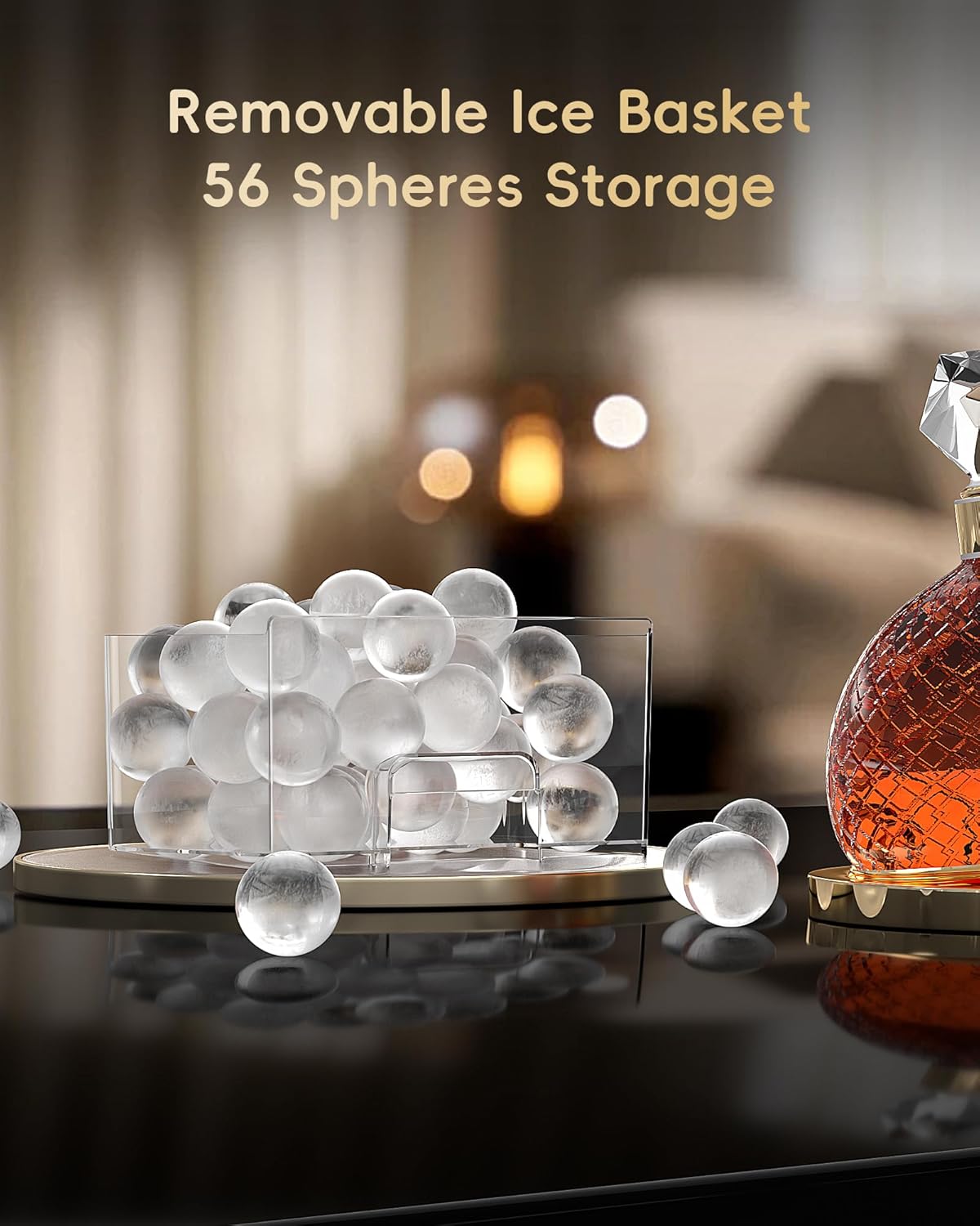 ecozy Máquina de Bolas de Hielo Transparentes de 2” | 4 Bolas en 40 Min, 144 al Día, Autolimpieza para Bares de Whisky