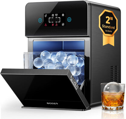 ecozy Máquina de Bolas de Hielo Transparentes de 2” | 4 Bolas en 40 Min, 144 al Día, Autolimpieza para Bares de Whisky