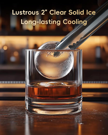 ecozy Máquina de Bolas de Hielo Transparentes de 2” | 4 Bolas en 40 Min, 144 al Día, Autolimpieza para Bares de Whisky