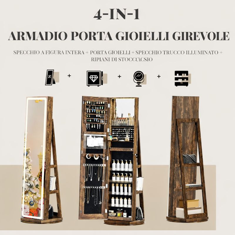 Mobile portagioie da terra con specchio LED, organizer girevole 360° 💍💄💄