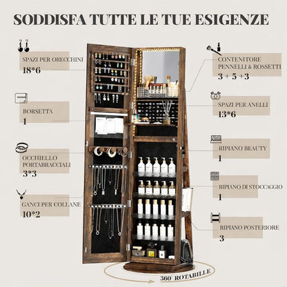 Mobile portagioie da terra con specchio LED, organizer girevole 360° 💍💄💄