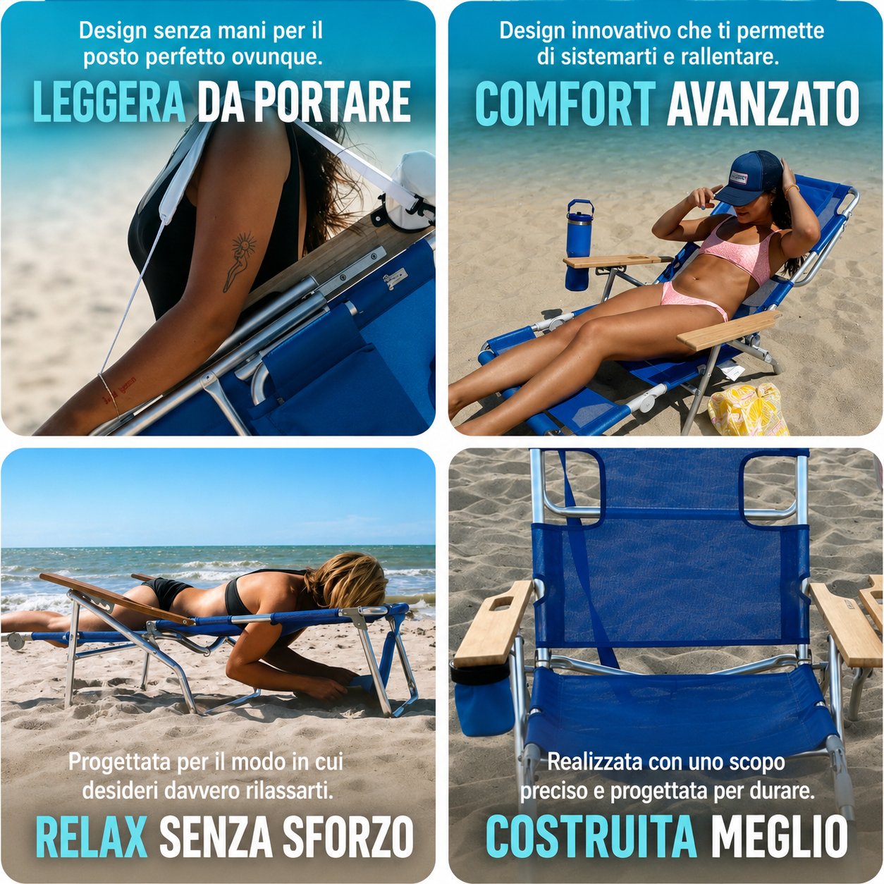 Sedia da spiaggia reclinabile portatile 3 in 1 con borsa termica 👌😍