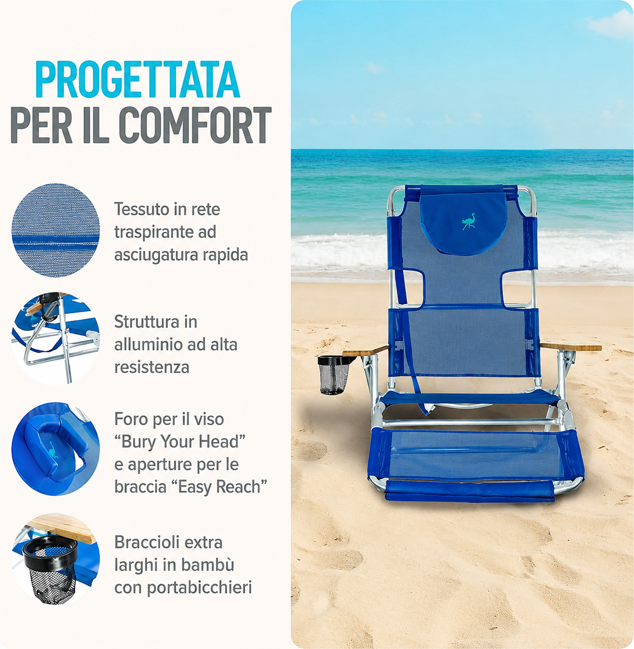 Sedia da spiaggia reclinabile portatile 3 in 1 con borsa termica 👌😍