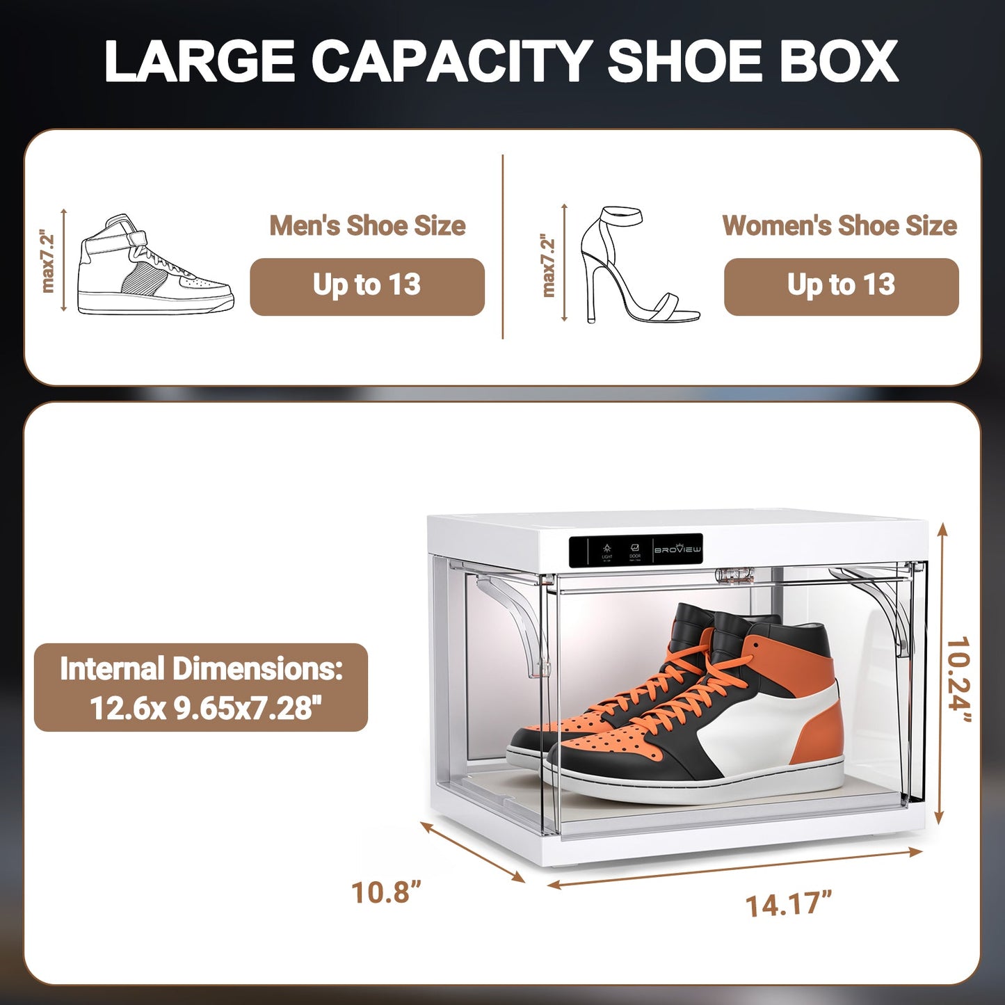 BROVIEW Smart Shoe Display Box with Led Lights Auto-Opening Shoe Organizer Sneaker Case, 4 Pack