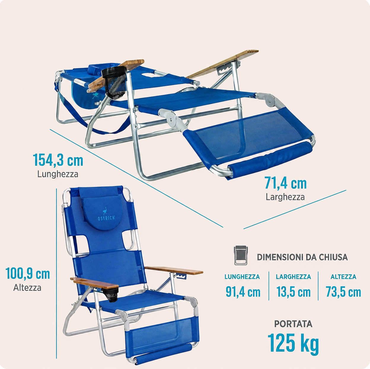 Sedia da spiaggia reclinabile portatile 3 in 1 con borsa termica 👌😍