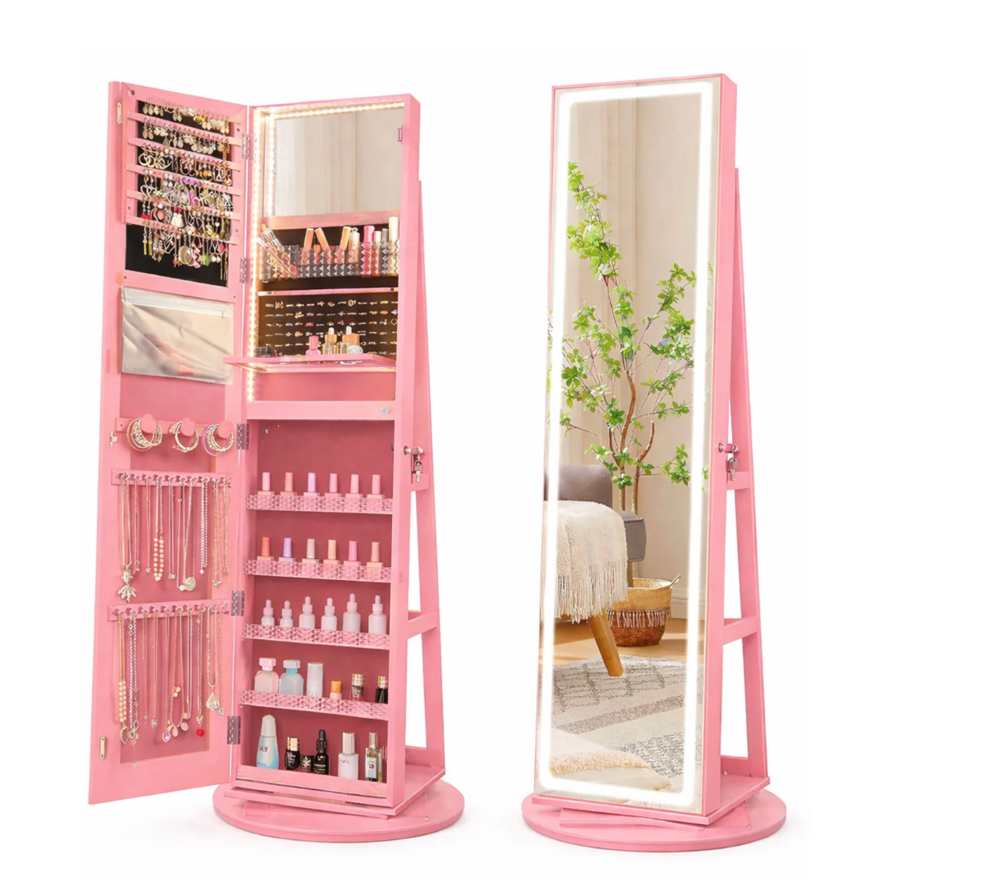 Mobile portagioie da terra con specchio LED, organizer girevole 360° 💍💄💄