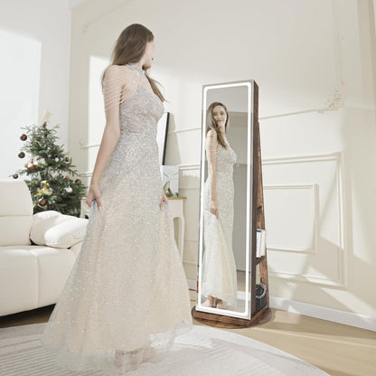 Mobile portagioie da terra con specchio LED, organizer girevole 360° 💍💄💄