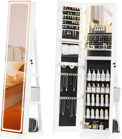 Mobile portagioie da terra con specchio LED, organizer girevole 360° 💍💄💄
