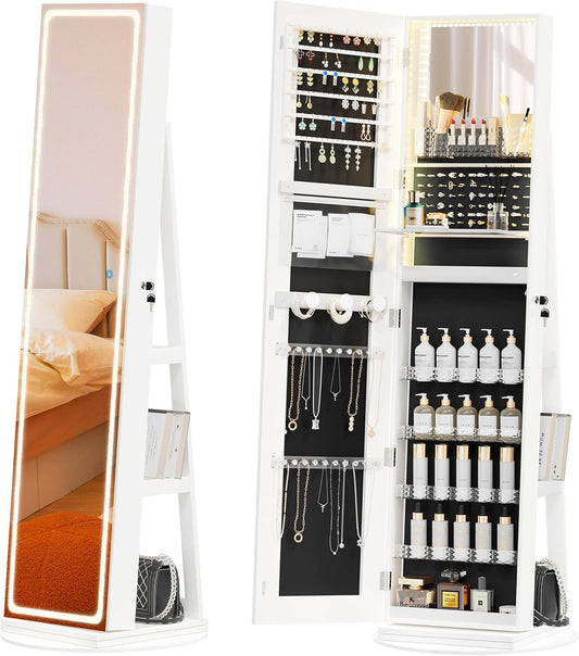 Mobile portagioie da terra con specchio LED, organizer girevole 360° 💍💄💄