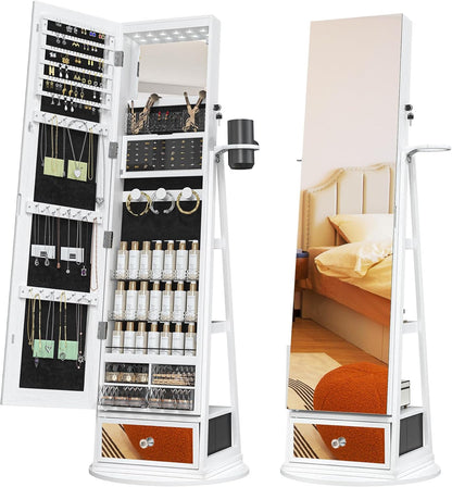 Mobile portagioie da terra con specchio LED, organizer girevole 360° 💍💄💄
