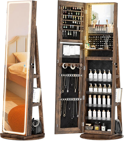 Mobile portagioie da terra con specchio LED, organizer girevole 360° 💍💄💄
